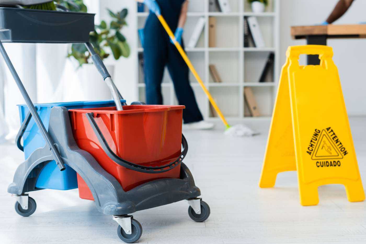 Cleaning Crew Mopping Floor