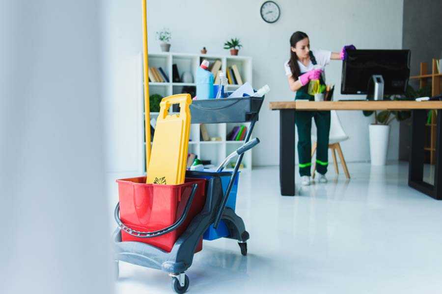 Commercial Office Cleaner At Work