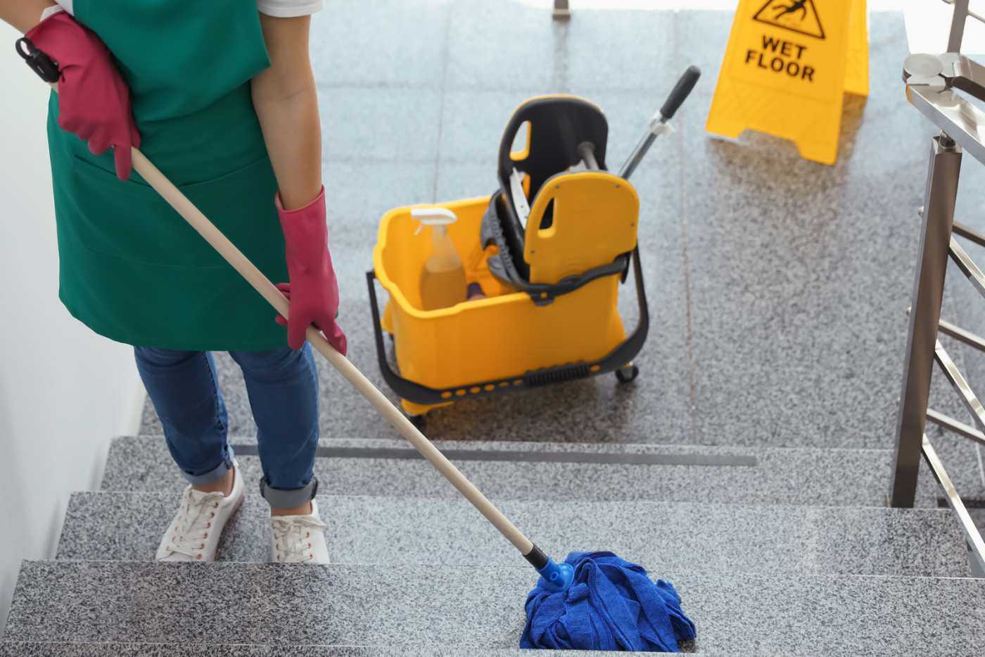 Woman Mopping Steps