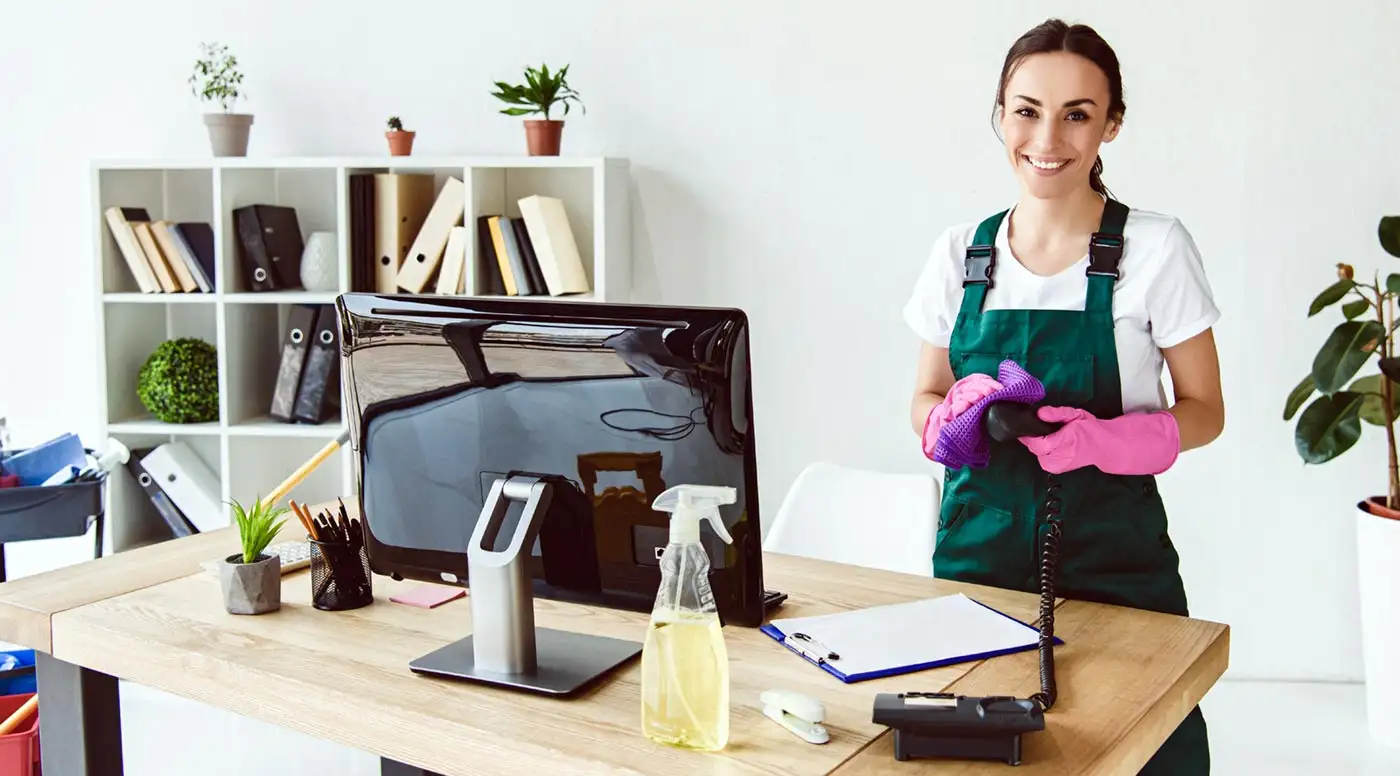 Office Cleaning Service Being Performed by Professional